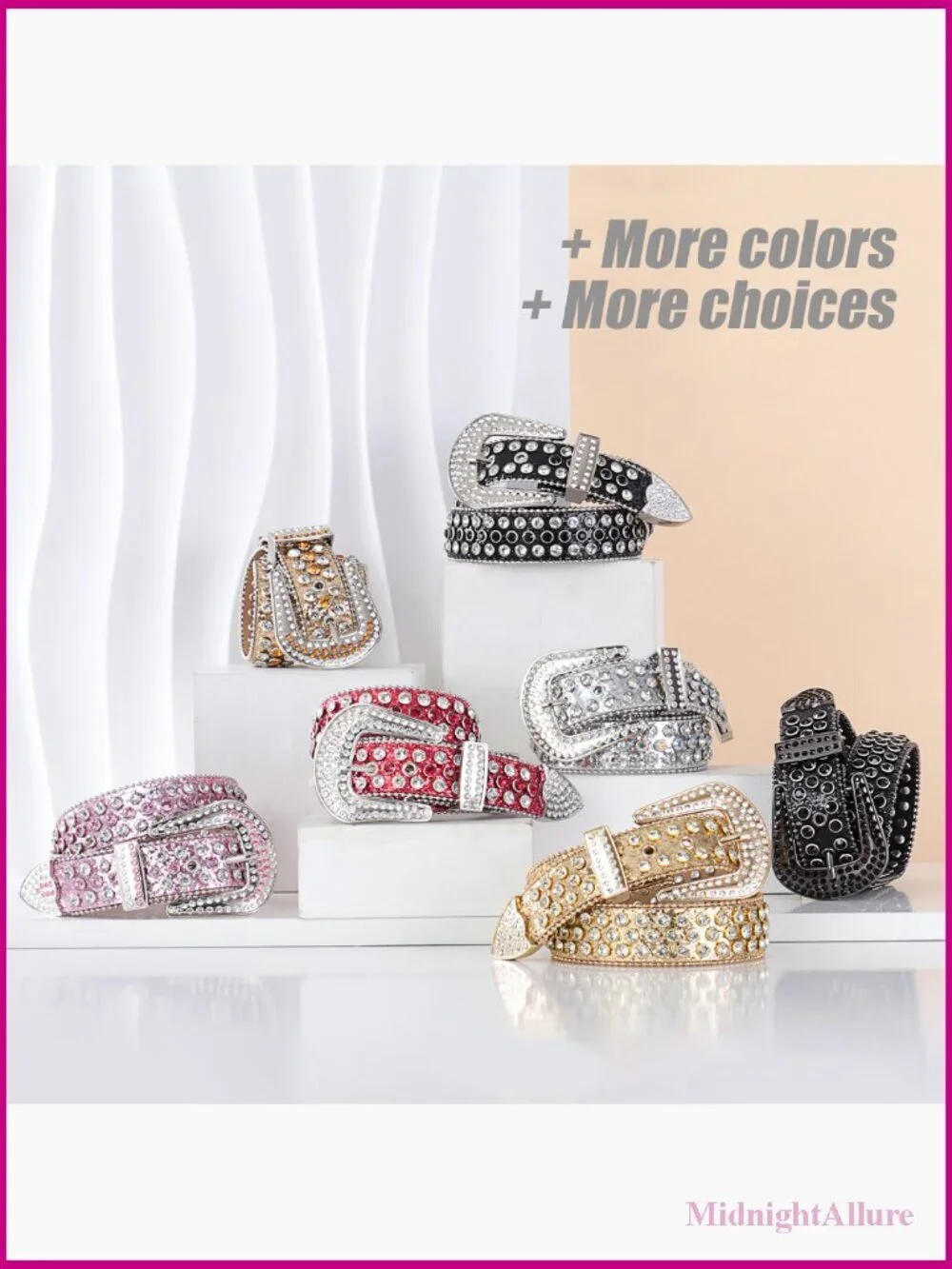 Western Rhinestone Studded Leather Belt for Jeans Cowboy Cowgirl